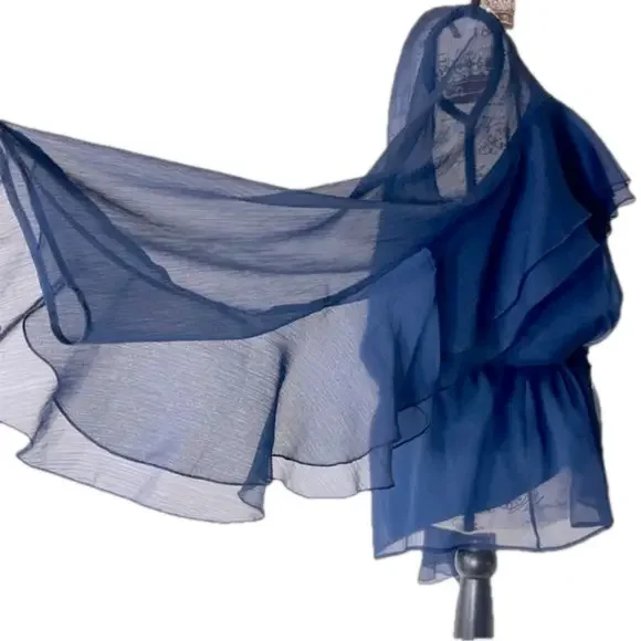 See By Chloe Sheer Navy Ruffle Blouse w/ Cami Top Boho Romantic Medium - Picture 6 of 17